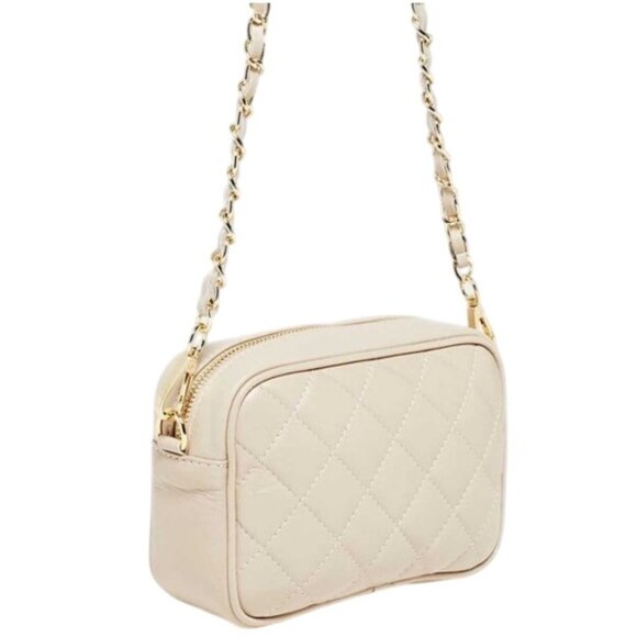 Christian Laurier Faye Nude Quilted Leather Crossbody Bag With Gold Chain Strap - Picture 1 of 16